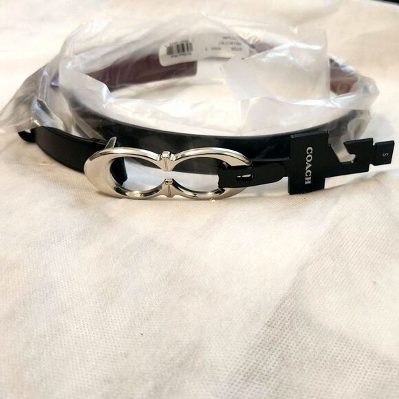 Coach Women’s 25mm Black Leather Belt w/ Silver Double C Buckle – Size S - Picture 2 of 3
